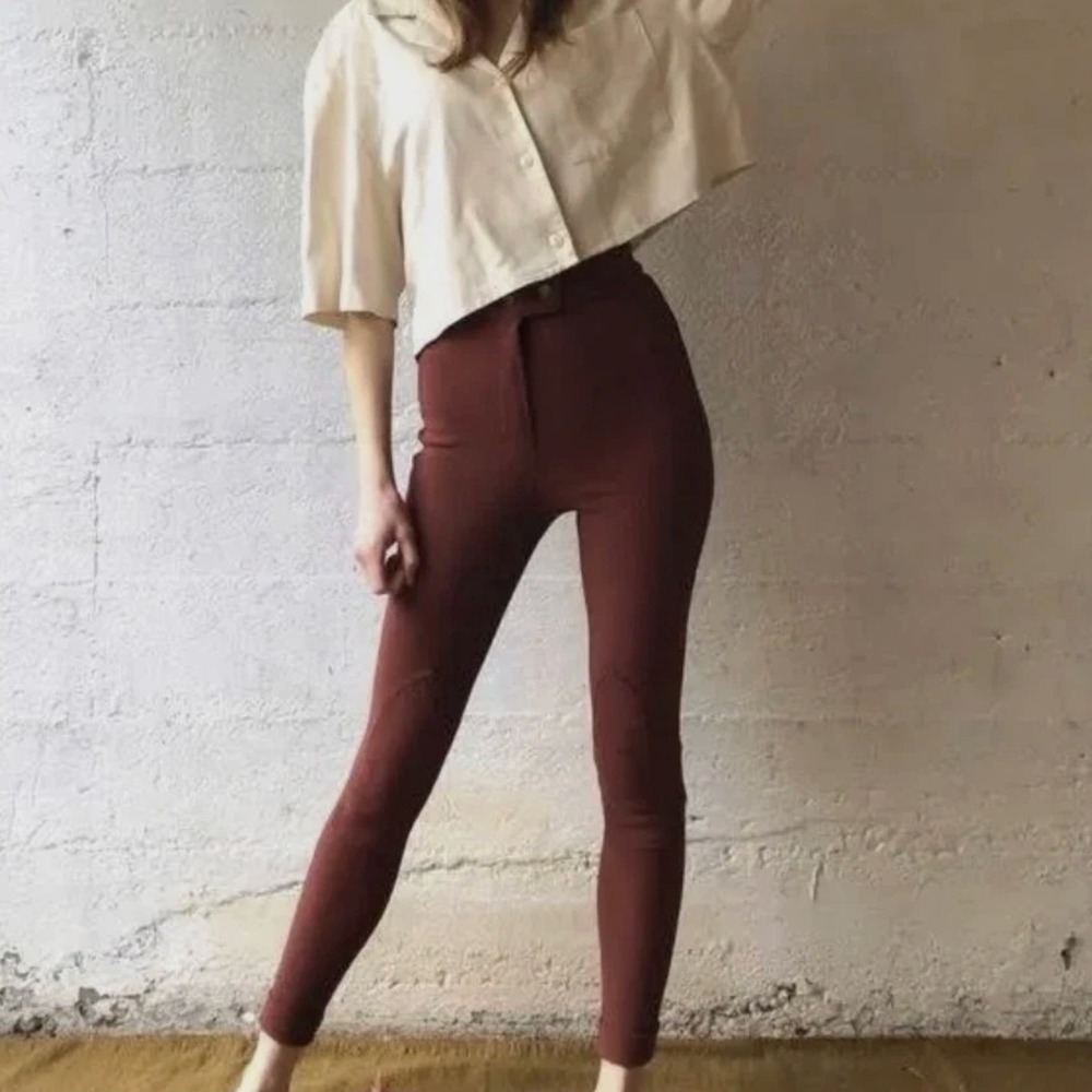 American‎ Apparel Womens Size XS Riding Pant Henna Rust Ribbed High Waisted